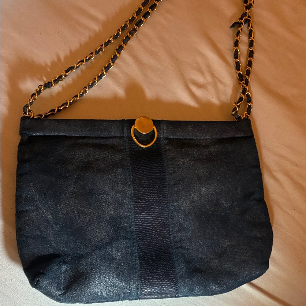 Bueno blue and Gold Chain Shoulder Bag